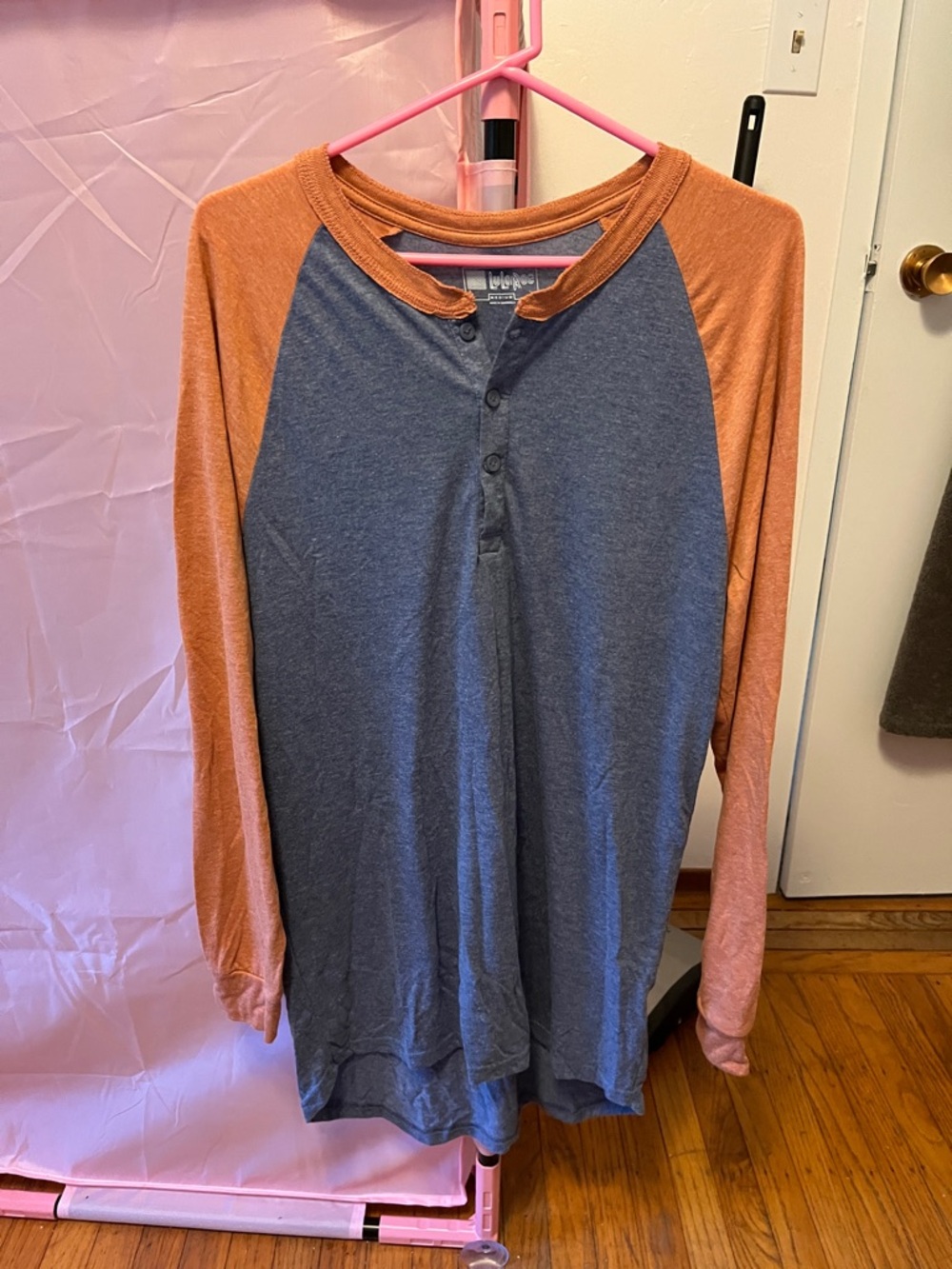 Men's Two-Tone Henley Long Sleeve - Blue & Rust. Tall men’s. Super duper soft.